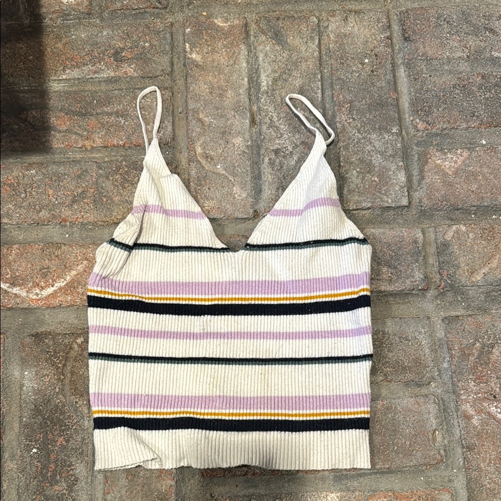 La Hearts Cream Ribbed Crop Camisole